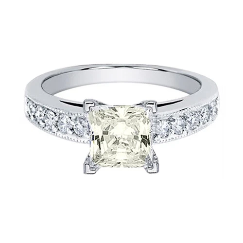 Anillo de compromiso de diamantes con certificación GIA corte princesa elegante amarillo de 2,00 quilates oro de 18 k Foto 1 de 1