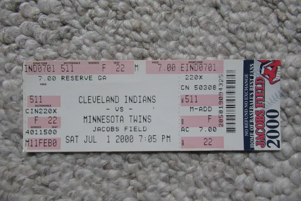 Boleto completo Cleveland Indians vs Minnesota Twins 1/07/2000 ~ Coomer/Ledee HRs Foto 1 de 1
