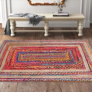 Carpet Natural Jute & Cotton Handmade Rug Reversible Custom Size Decor Area Rug - Picture 1 of 6