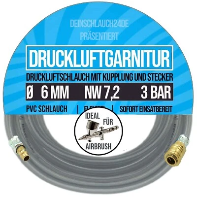 DEINSCHLAUCH24 Druckluftgarnitur Pressluft Druckluft Luft Kompressor Schlauch klar 6 mm 3bar