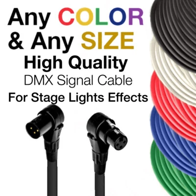 DMX Patch Cable 3-Pin Right Angle XLR Male to Female - 120 ohm DMX512 Data Cord - Image 1 of 4