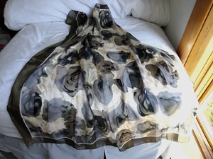 CABBAGE ROSE SCARF-CHESTNUT BROWN AND GRAYS-RIBBON SILK POLYESTER 40" X 40"- NEW - Picture 1 of 4