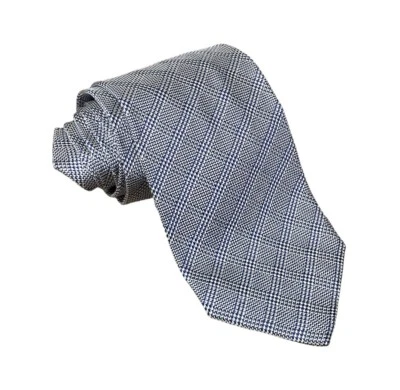 NEW Massimo Bizzocchi of Kiton Modern Neck Tie Italy Silk Plaid Blue & White Men - Image 1 of 4