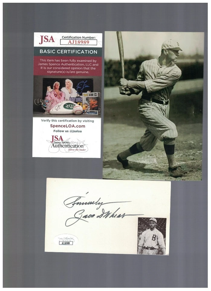 Zach Wheat Brooklyn Dodgers Signed Index Card W/Photo JSA - Image 1 of 1