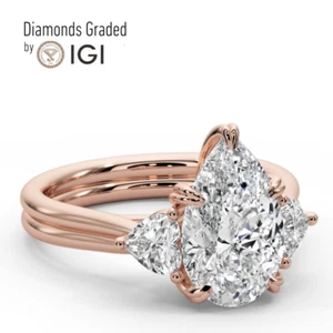 IGI Certified 3.00 CT Pear Diamond Engagement Ring E VS2 18k Rose Gold - Picture 1 of 12