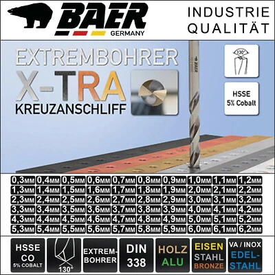 Spiralbohrer Baer Metallbohrer HSSE Bohrer Edelstahlbohrer Din 338 Stahlbohrer - Bild 1 von 4