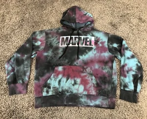 Marvel Tie Dye Hoodie Womens Small Pullover Logo Sweatshirt Purple Blue Black - Picture 1 of 14