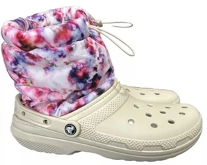 ❄️CROCS Classic Boots Neo-Puff Watercolor Pink Purple Fur Lined Sz 9 COZY! NEW🎄 - Picture 1 of 10