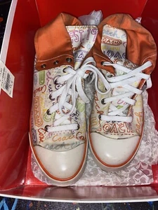 Coach High top Barrett Tennis Sneakers Womens Shoes White Scribbles Size 7 1/2 - Picture 1 of 11