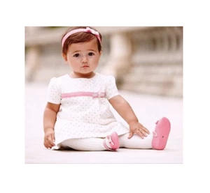 NWT JANIE & JACK GIRLS POLKA DOT WHITE SUPER SOFT COZY SHORT SLEEVE DRESS 18-24 - Picture 1 of 1