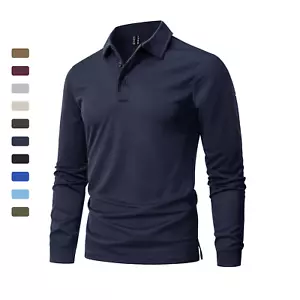 Men's Polo Shirt Quick Dry Performance Lightweight Sports Long Sleeve T-Shirts - Picture 1 of 62