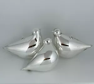 Mercury Glass Christmas Ornaments Vintage Hand Blown Plump Birds Silver Lot of 3 - Picture 1 of 5