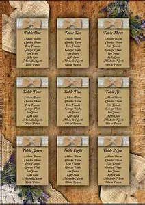 Personalised Rustic Burlap Wedding Table Plan / Seating Plan Large A1 A2 A3 - Picture 1 of 1