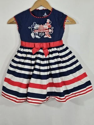Disney Parks Disneyland Resort USA Striped Mickey Minnie Dress Little Girls XS - Image 1 of 4