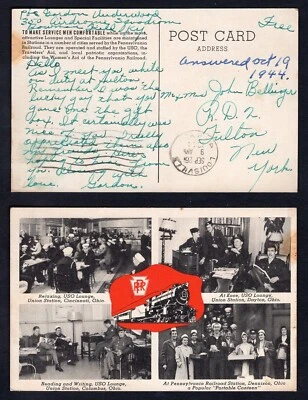 USA WW2 Military 1944 Soldier's Postcard. PRR Railroad Canteens in Ohio - Image 1 of 3