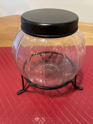 Tarro de vidrio vintage raro con soporte Foto 1 de 4