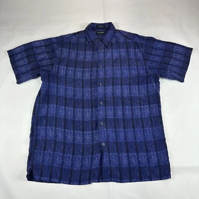 Marc Edwards Silk Shirt Mens M Blue Short Sleeve Button Up Check Plaid Hawaiian - Image 1 of 4