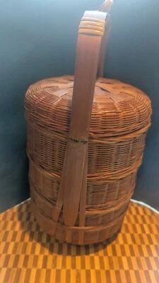 Chinese 3 tier Wedding Basket bamboo 9" tall   - Image 1 of 4