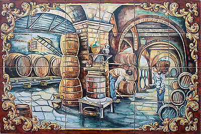 Mural Hand Painted  Wine Cellar   24 Tiles Spanish Ceramic Spain Talavera • 360€