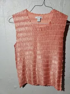 Dressbarn Sleeveless Blouse Tank Peach Womens XL Stretchy Crinkle Textured NEW - Picture 1 of 3