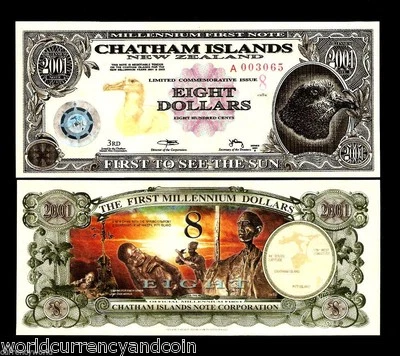 CHATHAM 8 DOLLARS 2001 Commemorative DUCK MAP POLYMER UNC TYVEK MONEY NZ NOTE - Image 1 of 3