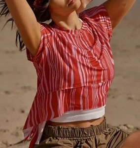 Free People FP Movement Size Small Tempo Short Sleeve Cropped Top Red Pink NWOT - Imagen 1 de 12