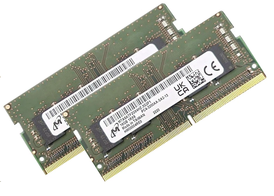 32GB Micron 2x 16GB RAM DDR4 3200 Mhz PC4-3200AA SO DIMM MTA8ATF2G64HZ-3G2F1 - Bild 1 von 1