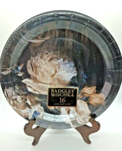 Badgley Mischka Peonies Floral Tea Garden Party Paper Picnic Plates Pack of 16 - Picture 1 of 5