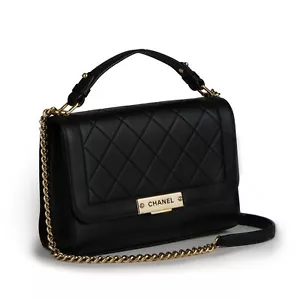 Bolso de hombro CHANEL Click Label mediano negro acolchado cuero con mango superior - Imagen 1 de 11