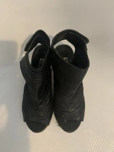 Dune Ladies Black Biker Look Open Toe Ankle Boots Size 6 39 - Picture 1 of 9