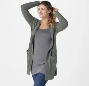 Barefoot Dreams CozyChic Lite Relaxed Hooded Long Cardigan Berry Rose Size Small - Picture 1 of 9