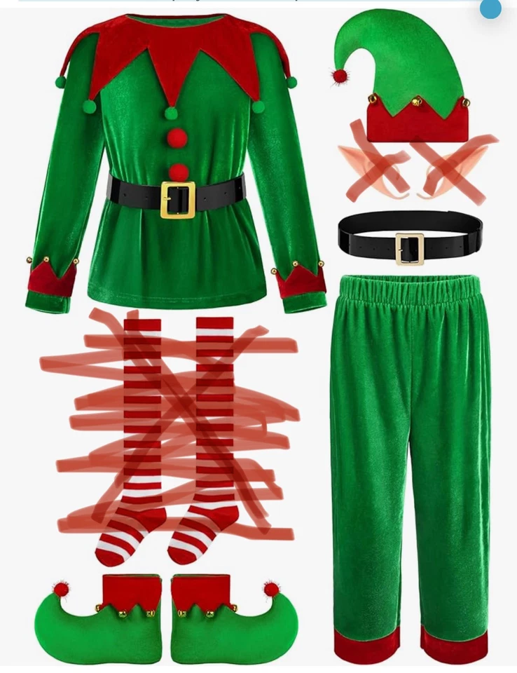 Disfraz de Elfo de Navidad para Niños, Disfraz de Elfo de Navidad para Niños Terciopelo Juegos con disfraces 3-4 años  Foto 1 de 1