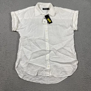 NUEVO CON ETIQUETAS Camisa Lauren Ralph Lauren Talla S 100% Lino Blanca Manga Corta con Puños - Imagen 1 de 9