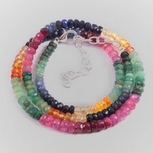 Multi Sapphire Necklace Natural 4 5mm Faceted Beads 20 Inch Handmade Strand - Picture 1 of 3