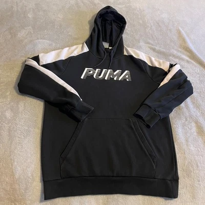 Puma Hoodie Mens Small Black & Beige Colorblock Pullover Sweatshirt Graphic Logo - Image 1 of 4