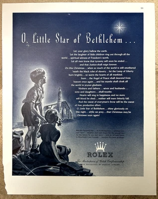 ROLEX WATCH CO Little Star of Bethlehem  1943 Vintage CHRISTMAS Print Ad RARE! - Image 1 of 3