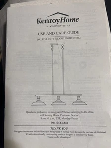 Dale 3 Light Island Chandelier with Black Finish #93512BL Kenroy Home - Picture 1 of 8