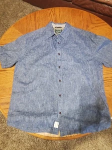 Vintage Woolrich Shirt Men’s Size LG. Hemp Blend Blue Striped Short Sleeve Camp - Picture 1 of 10