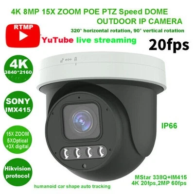 Hikvision Protocol 15X Zoom 4K 8MP 20fps Auto Tracking PTZ IP Camera 2 Way Audio - Bild 1 von 4