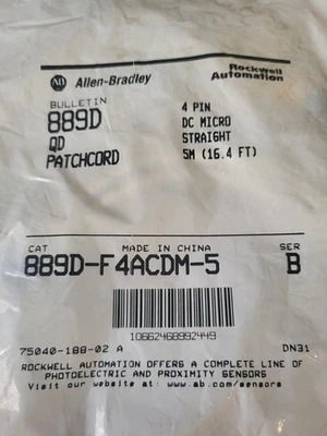 Allen-Bradley 889D-F4ACDM-5 4-Pin M12 DC Micro Patchcord, 5m, Straight - Image 1 of 2