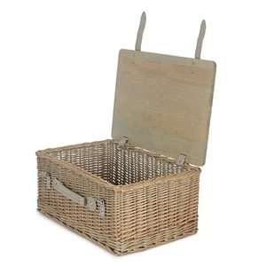 51cm Antique Wash Empty Picnic Basket with Pinewood Lid - Picture 1 of 5