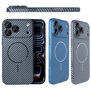 For iPhone 17 Pro Max 16 15 Carbon Fiber Texture Mag Safe Case Lens Full Cover - Picture 1 of 15