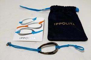 Used IPPOLITA 925 Sterling Silver & Blue Cord Modernist Oval Pendant Bracelet - Picture 1 of 3