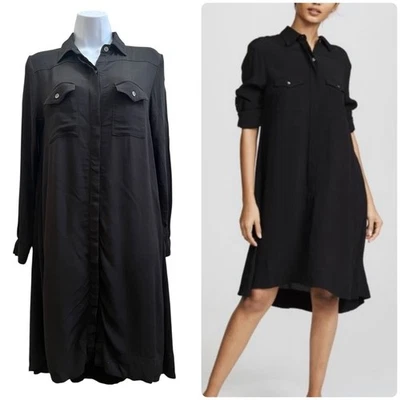 Hatch Black Collared High Low Concealed Placket Button Shirt Dress Size 1 Small - Image 1 of 4