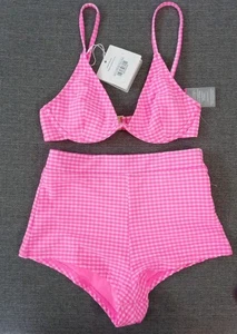 Top bikini Kulani Kinis con ferretto e pantaloncini da ragazzo retrò sfacciati taglia XS in rosa diva - Foto 1 di 5