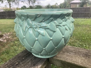 McCoy "Tierra Cushion" 9”X 8” Seafoam Green Jardiniere Planter Flower Pot - Picture 1 of 11