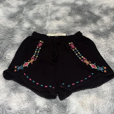 NUEVO CON ETIQUETAS H&M COACHELLA Colección Negro Bordado BOHO Pantalones Cortos Mujer’s Talla 12 Foto 1 de 4