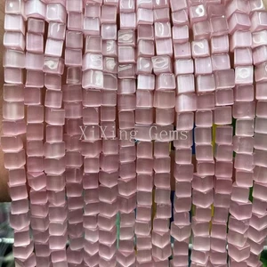 Cuentas cuadradas de ópalo ojo de gato rosa de alta calidad de 6 mm para hacer joyas hágalo usted mismo - Imagen 1 de 6