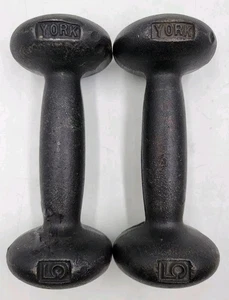 Pair of Vintage York 5 lb Bun Style Dumbells Weights (10lbs total) - Picture 1 of 8