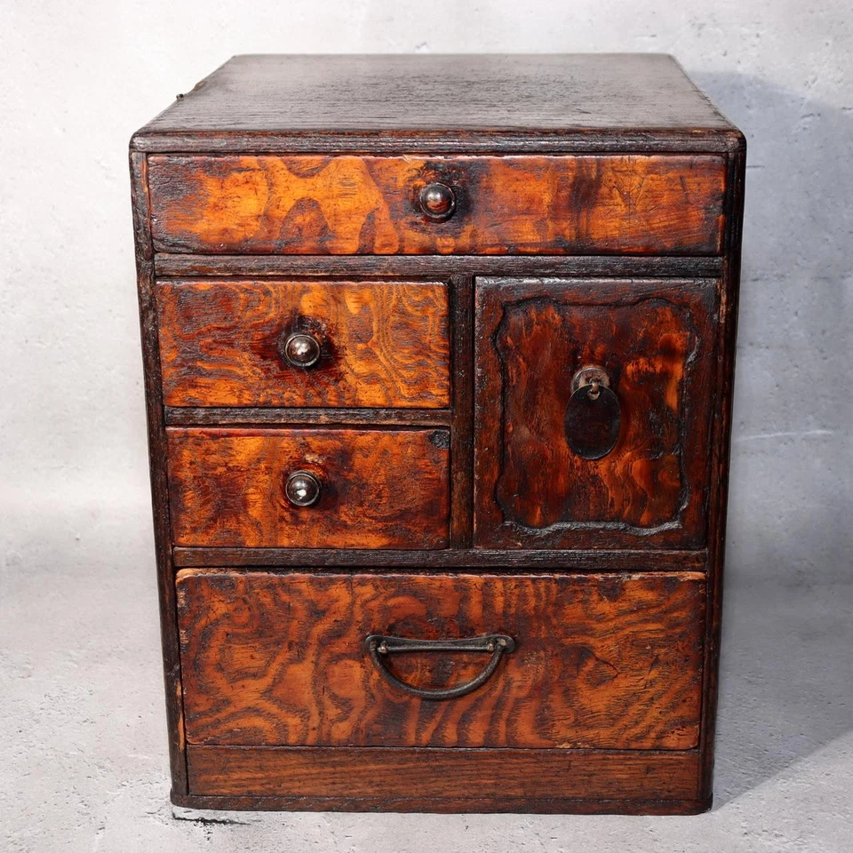 Caja de costura de madera japonesa Haribako Tansu cajonera pequeña vintage WBX321 Foto 1 de 4